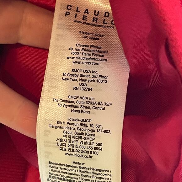 Claudie Pierlot red collarless full zip coat jacket ruffle shoulder 38 US 6 - Picture 9 of 10